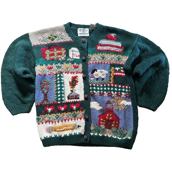 Northern Isles Sweaters - Vintage Signatures By Northern Isles Sweater School Teacher Farm Sweater S/M 14